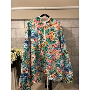 WD•NY Black unisex XL Floral Water-Resistant Hooded Raincoat Jacket